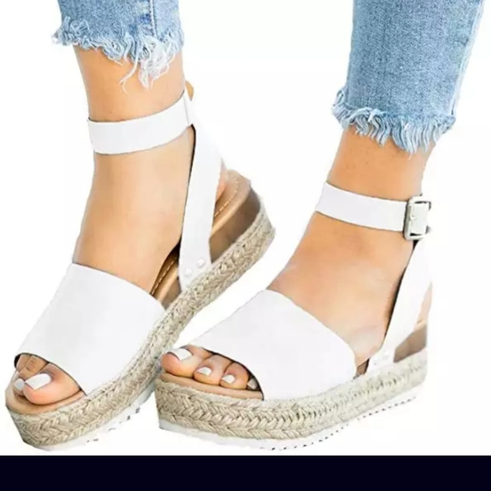 Andrea Platform White Sandal Espadrilles
